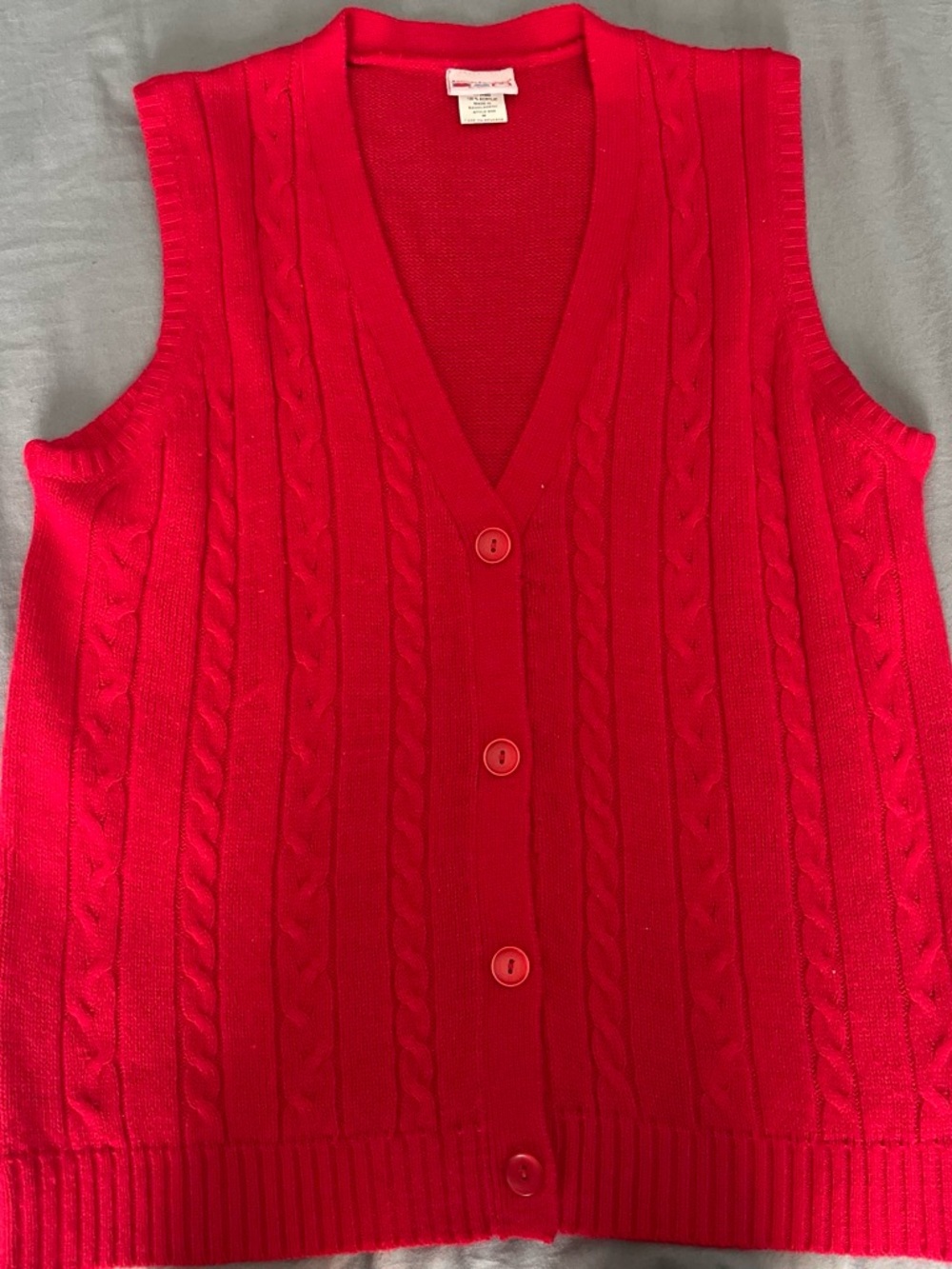 Vintage Cable-Knit V-Neck Button Front Sweater Vest - Red